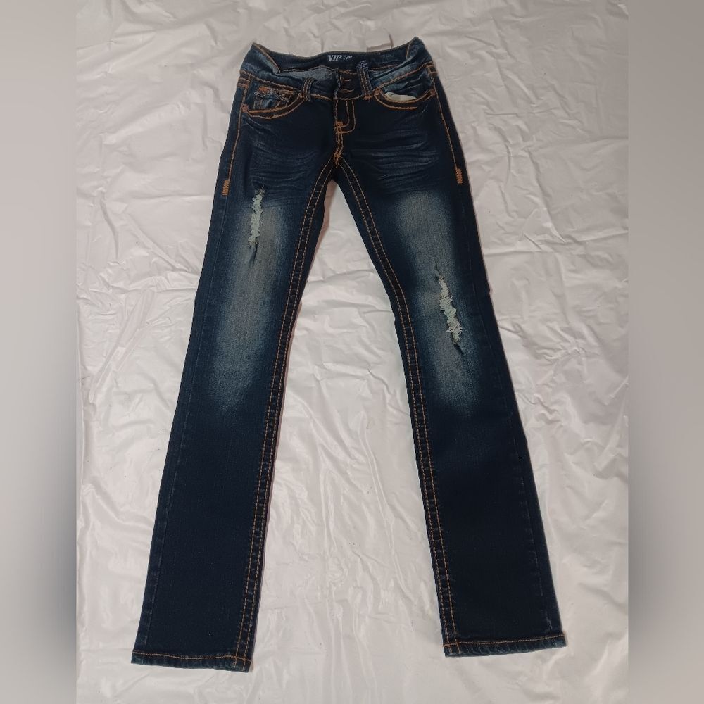 VIP Jeans Dark Blue Distressed Jeans Size 5/6
